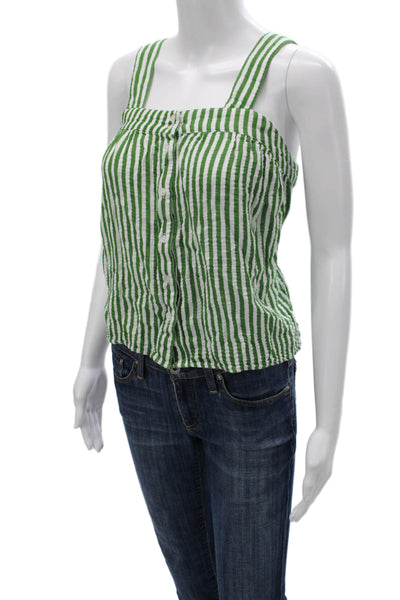 Lake Women Basic Striped Green Square Neck Cotton Blend Tank Size S