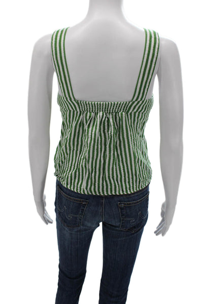 Lake Women Basic Striped Green Square Neck Cotton Blend Tank Size S