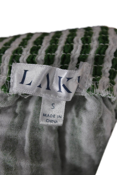 Lake Women Basic Striped Green Square Neck Cotton Blend Tank Size S