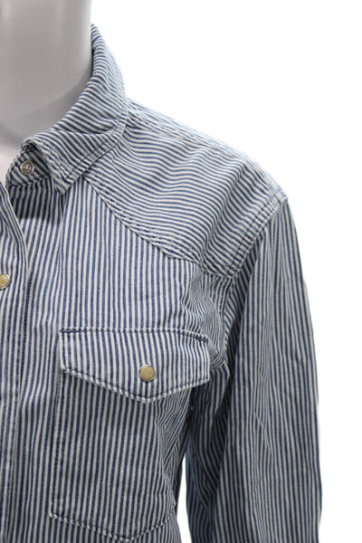 Xirena Women Basic Blue Striped Collared Button-Up Long Sleeve Cotton Size S