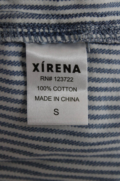 Xirena Women Basic Blue Striped Collared Button-Up Long Sleeve Cotton Size S