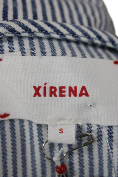 Xirena Women Basic Blue Striped Collared Button-Up Long Sleeve Cotton Size S