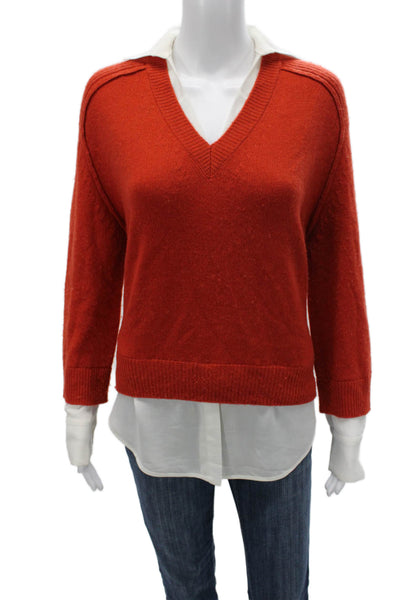 Brochu Walker Women Pullover Sweater V-Neck Orange Wool Cashmere Size XS
