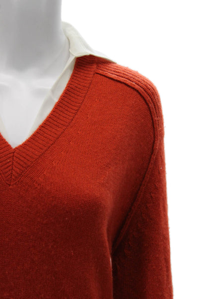 Brochu Walker Women Pullover Sweater V-Neck Orange Wool Cashmere Size XS