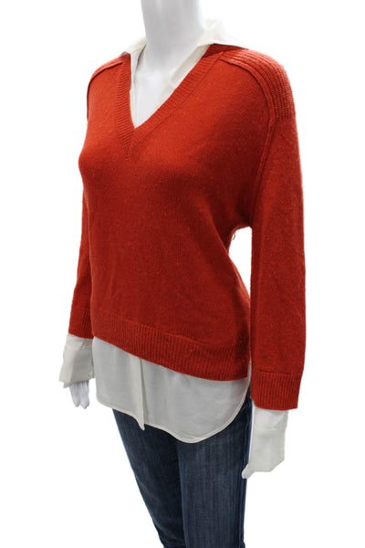 Brochu Walker Women Pullover Sweater V-Neck Orange Wool Cashmere Size XS