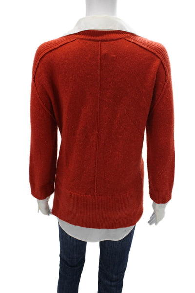 Brochu Walker Women Pullover Sweater V-Neck Orange Wool Cashmere Size XS