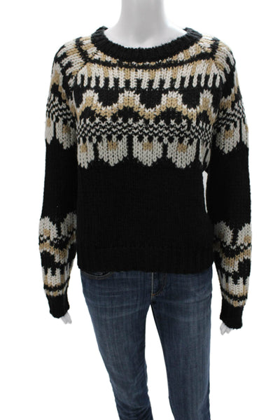Aqua Womens Black Fair Isle Crew Neck Pullover Sweater Long Sleeve Size S