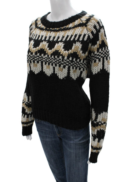 Aqua Womens Black Fair Isle Crew Neck Pullover Sweater Long Sleeve Size S