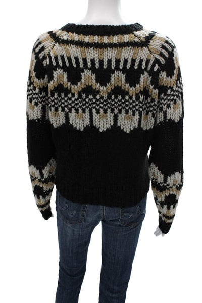 Aqua Womens Black Fair Isle Crew Neck Pullover Sweater Long Sleeve Size S