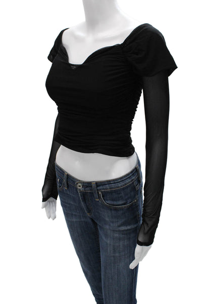 Majorelle Women Off Shoulder Cropped Blouse Black Nylon Long Sleeve Size S