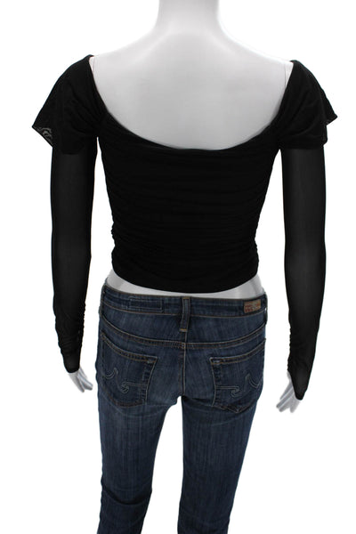 Majorelle Women Off Shoulder Cropped Blouse Black Nylon Long Sleeve Size S