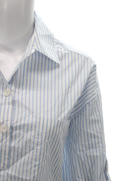 Tuckernuck Womens Striped Cotton Collared Blouse 3/4 Sleeve Blue Size S