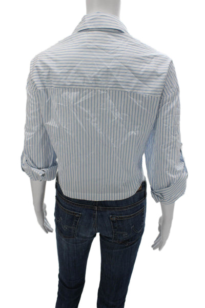 Tuckernuck Womens Striped Cotton Collared Blouse 3/4 Sleeve Blue Size S