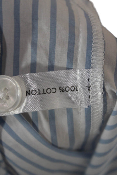 Tuckernuck Womens Striped Cotton Collared Blouse 3/4 Sleeve Blue Size S