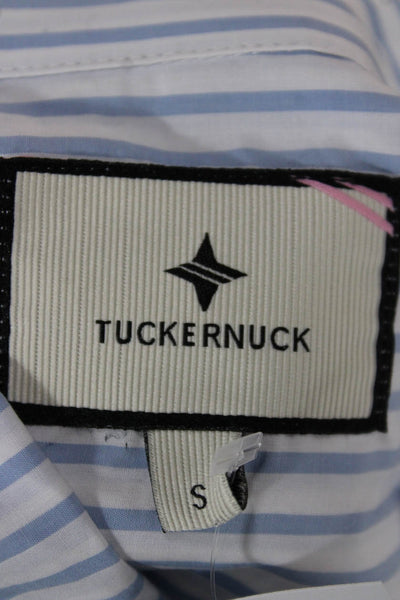 Tuckernuck Womens Striped Cotton Collared Blouse 3/4 Sleeve Blue Size S