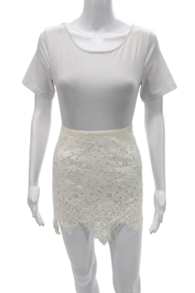 ASTR Womens White Floral Polyester Straight Pencil Skirt Short Zip Size S