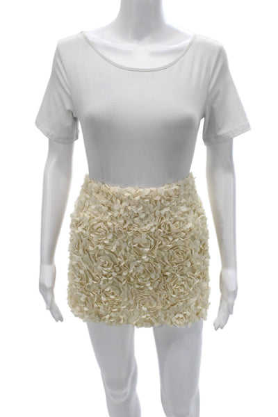 ASTR Womens Straight Pencil Skirt Ivory Floral Polyester Zip Size S