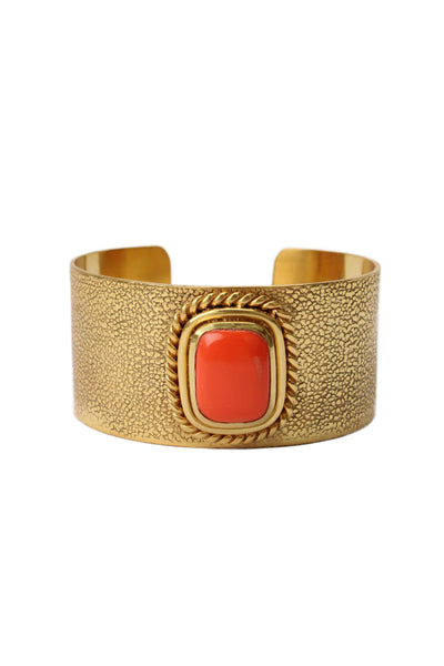 Julie Vos Womens Gold Plated Orange Glass Stone Pebbled Cuff Bracelet