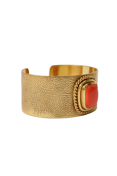 Julie Vos Womens Gold Plated Orange Glass Stone Pebbled Cuff Bracelet