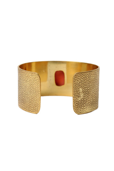 Julie Vos Womens Gold Plated Orange Glass Stone Pebbled Cuff Bracelet