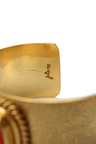 Julie Vos Womens Gold Plated Orange Glass Stone Pebbled Cuff Bracelet