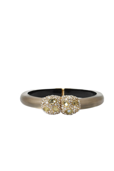 Alexis Bittar Womens Gold Tone Clear Lucite Pave Crystal Hinged Bangle