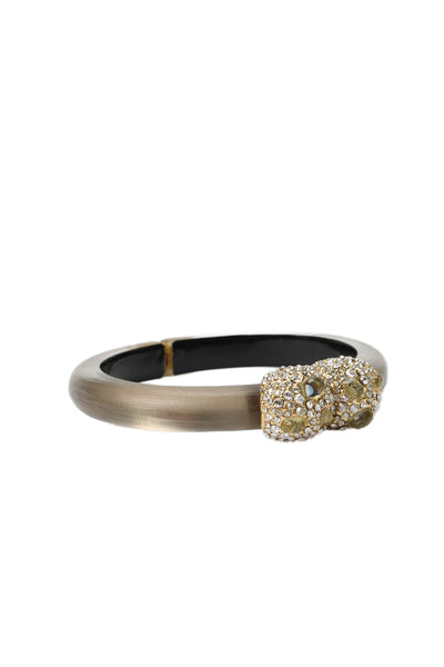 Alexis Bittar Womens Gold Tone Clear Lucite Pave Crystal Hinged Bangle