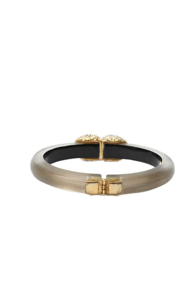 Alexis Bittar Womens Gold Tone Clear Lucite Pave Crystal Hinged Bangle
