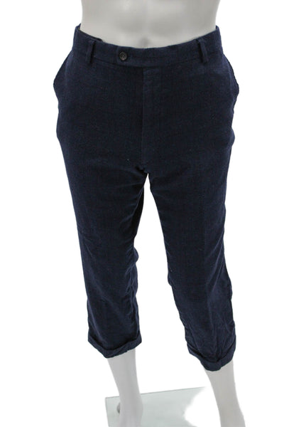 Hart Schaffner Marx Mens Cropped Pants Blue Wool Blend Button Size 38