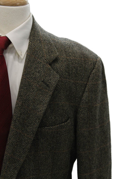 Evan Picone Mens Herringbone Wool Blazer Brown Size 44