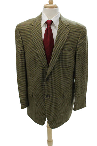 Hart Schaffner Marx Mens 2 Piece Blazer Green Houndstooth Wool Blend Size 43
