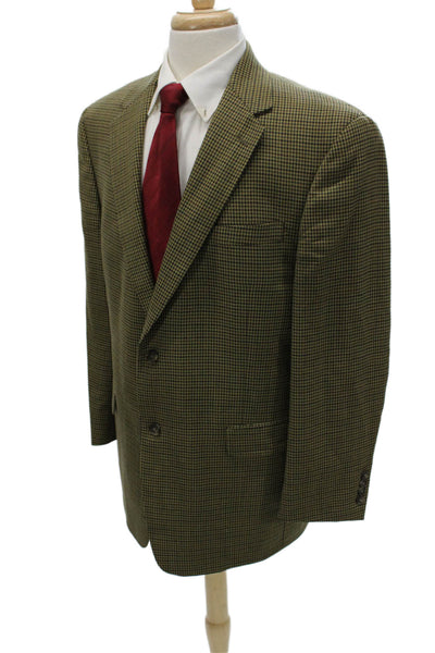 Hart Schaffner Marx Mens 2 Piece Blazer Green Houndstooth Wool Blend Size 43