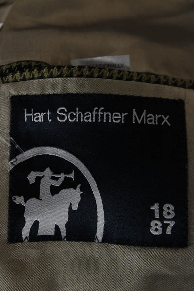Hart Schaffner Marx Mens 2 Piece Blazer Green Houndstooth Wool Blend Size 43