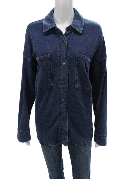 Z Supply Womens Basic Jacket Blue Collared Long Sleeve Cotton Blend Size M