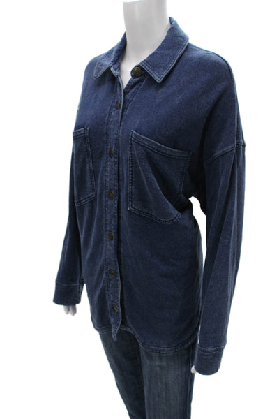 Z Supply Womens Basic Jacket Blue Collared Long Sleeve Cotton Blend Size M