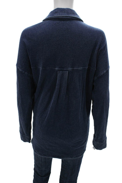Z Supply Womens Basic Jacket Blue Collared Long Sleeve Cotton Blend Size M