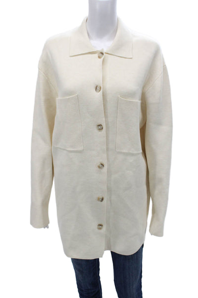 Babaton Women Cardigan Ivory Collared Long Sleeve Size S