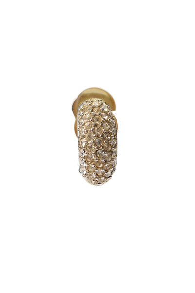 Christian Dior Womens Silver Tone Crystal Pave J-Hoop ClipOn Single Earring