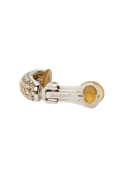 Christian Dior Womens Silver Tone Crystal Pave J-Hoop ClipOn Single Earring