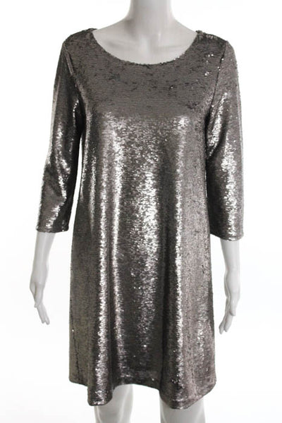 BB Dakota  Silver Sequined Bateau Neck Dress Size Medium $112 JG10