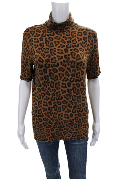 Michael Michael Kors Womens Brown Animal Print Turtleneck Tee Size M