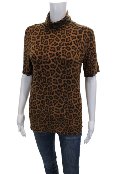 Michael Michael Kors Womens Brown Animal Print Turtleneck Tee Size M