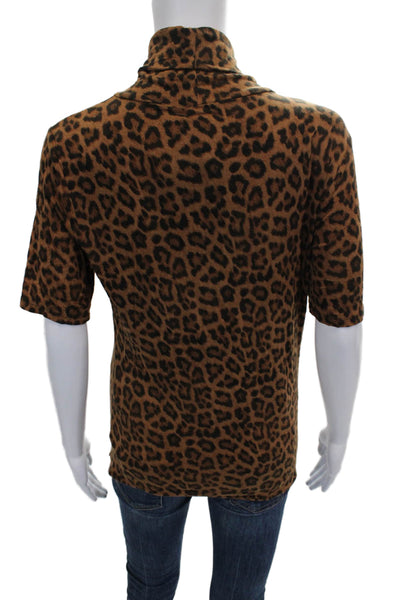 Michael Michael Kors Womens Brown Animal Print Turtleneck Tee Size M