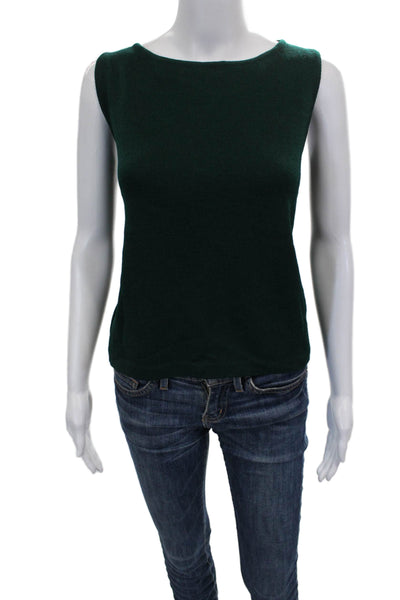 St. John Women Basic Wool Boat Neck Sleeveless Tank Pullover Green Size M