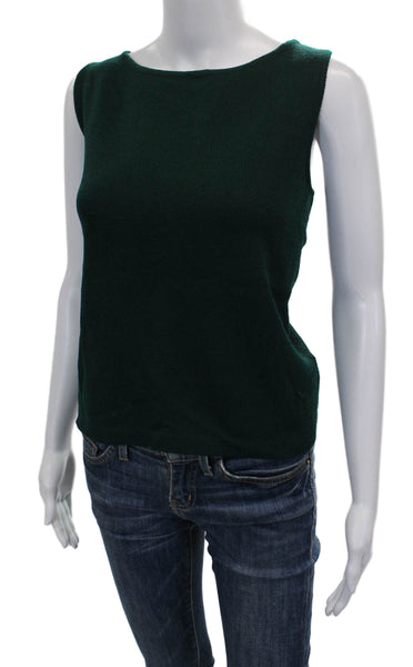St. John Women Basic Wool Boat Neck Sleeveless Tank Pullover Green Size M
