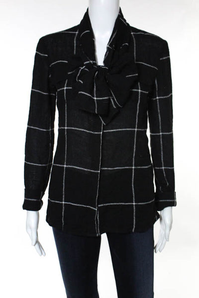 Waverly Grey Black White Plaid Open Front Long Sleeve Knit Top Size Extra Small