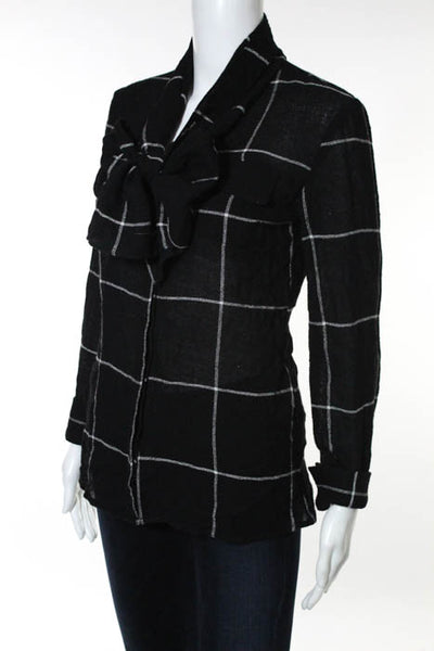 Waverly Grey Black White Plaid Open Front Long Sleeve Knit Top Size Extra Small