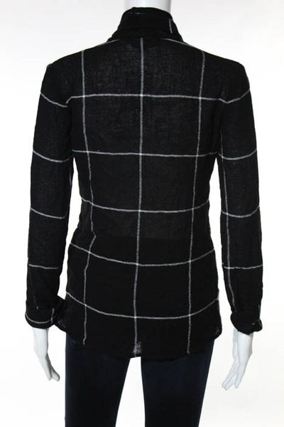 Waverly Grey Black White Plaid Open Front Long Sleeve Knit Top Size Extra Small