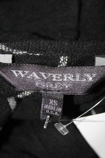 Waverly Grey Black White Plaid Open Front Long Sleeve Knit Top Size Extra Small