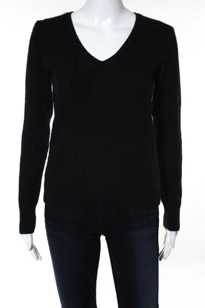 J Crew Black Wool Cable Knit V Neck Sweater Size Small